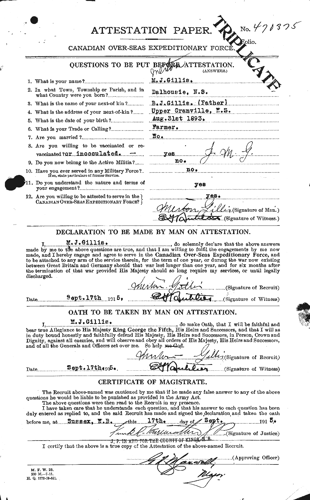Dossiers du Personnel de la Première Guerre mondiale - CEC 348114a