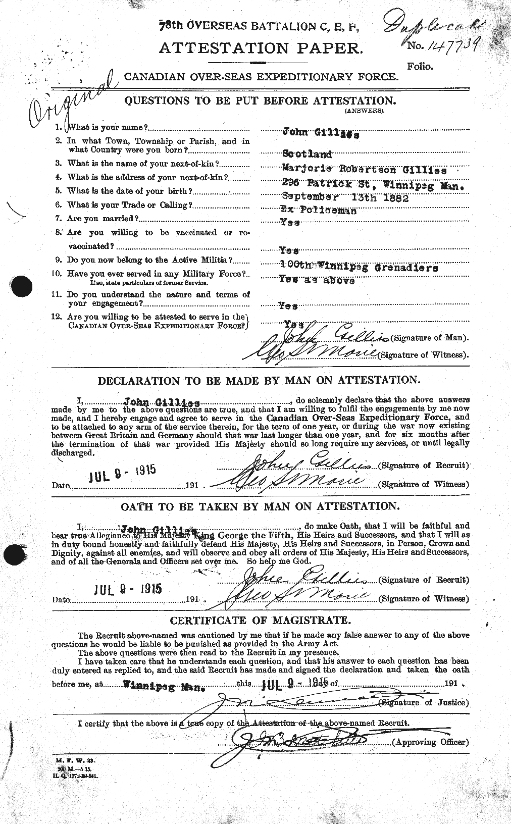 Dossiers du Personnel de la Première Guerre mondiale - CEC 350537a