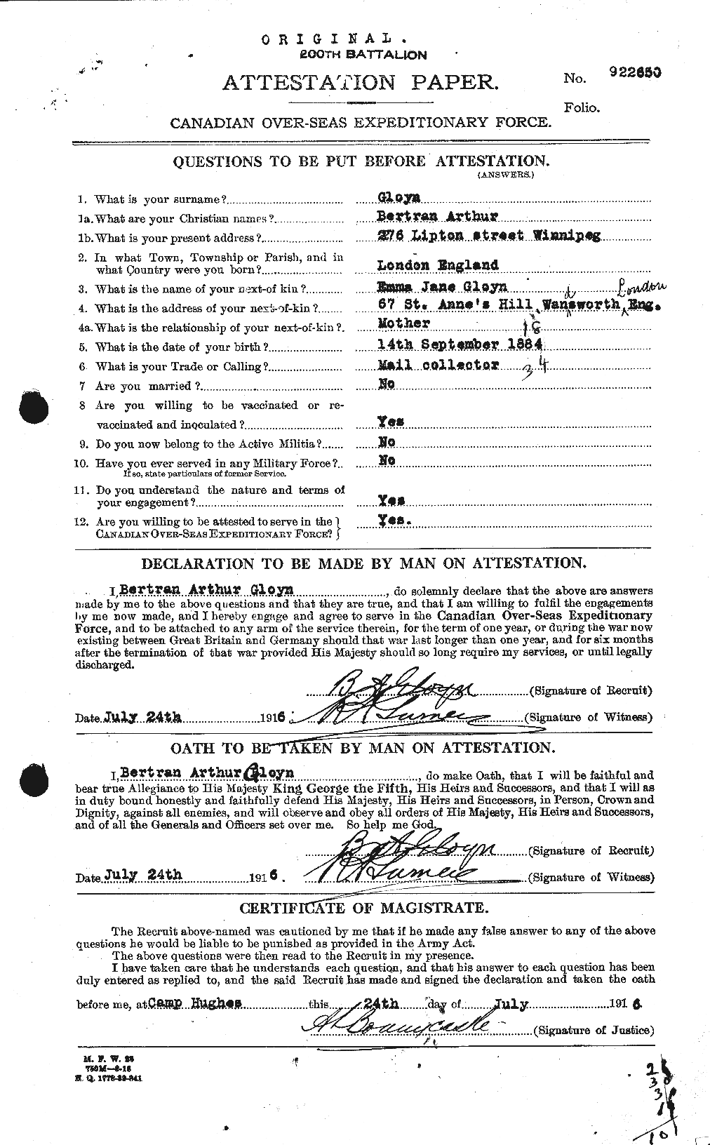 Personnel Records of the First World War - CEF 350747a