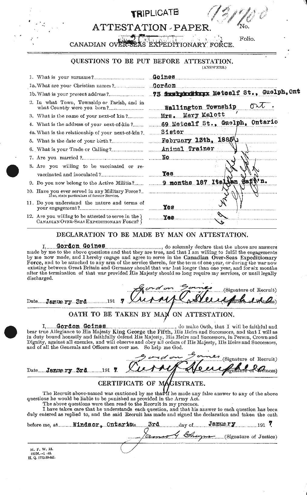 Dossiers du Personnel de la Première Guerre mondiale - CEC 352154a