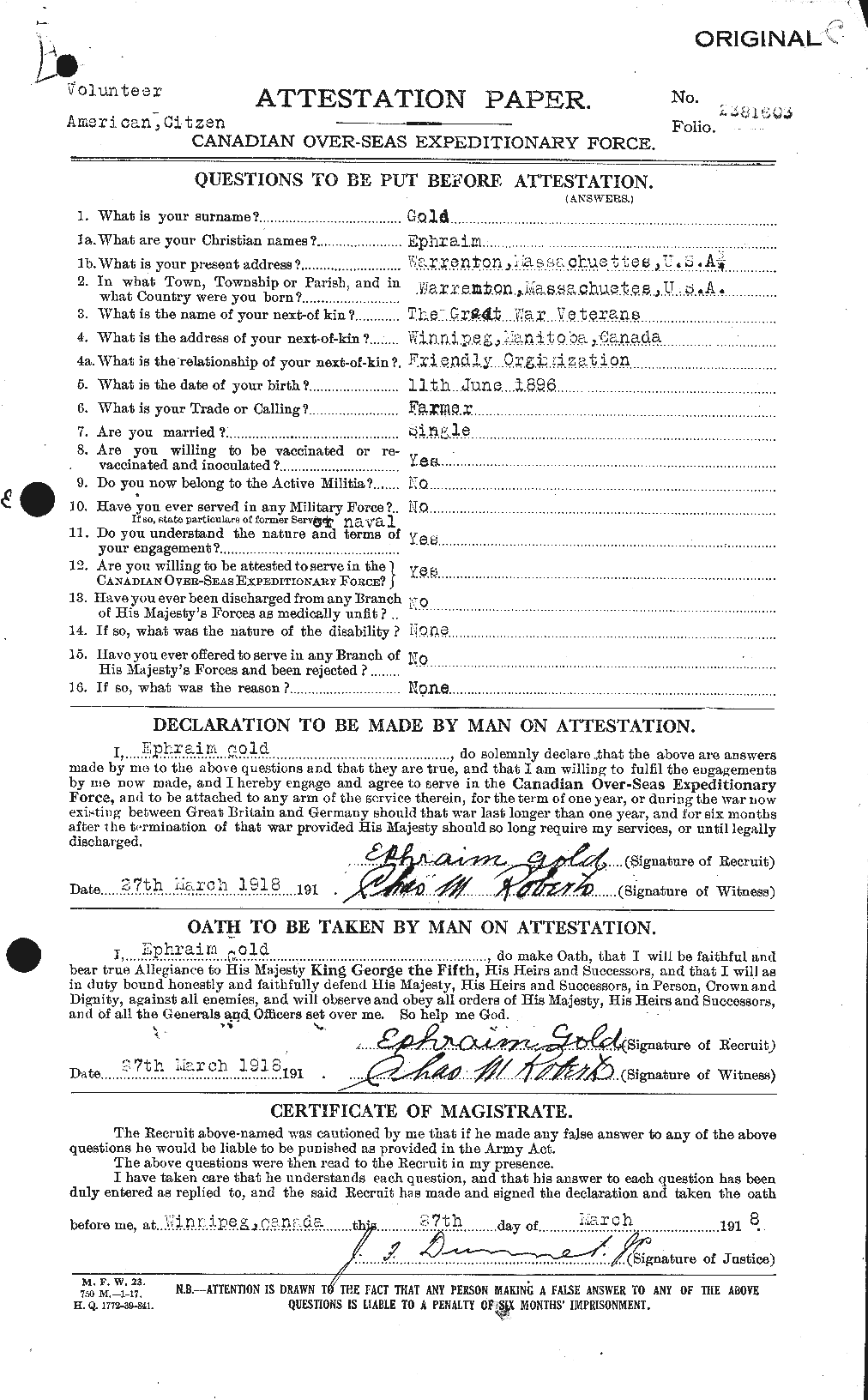 Personnel Records of the First World War - CEF 352187a