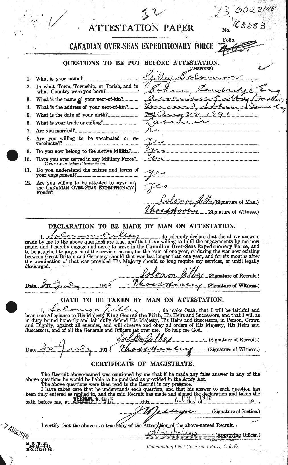 Personnel Records of the First World War - CEF 352582a