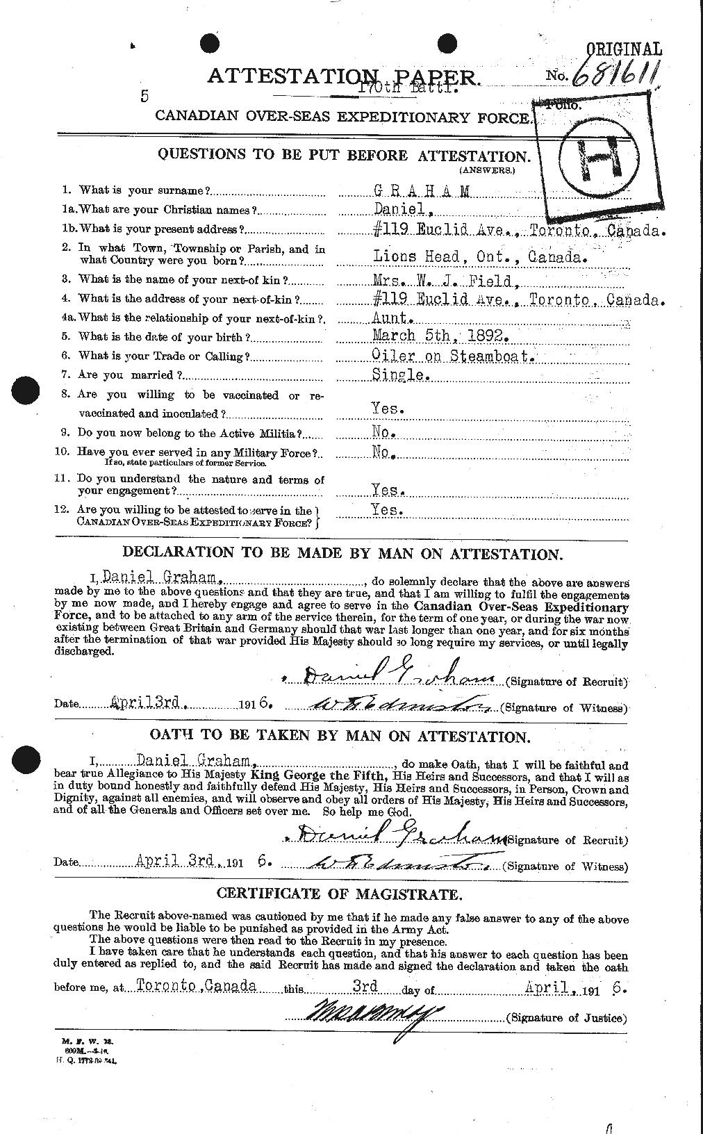 Personnel Records of the First World War - CEF 353810a