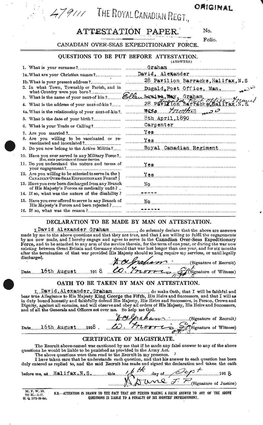 Dossiers du Personnel de la Première Guerre mondiale - CEC 353824a