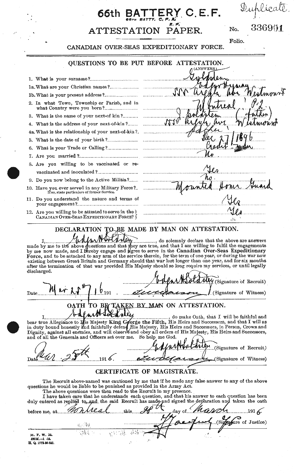 Personnel Records of the First World War - CEF 354118a