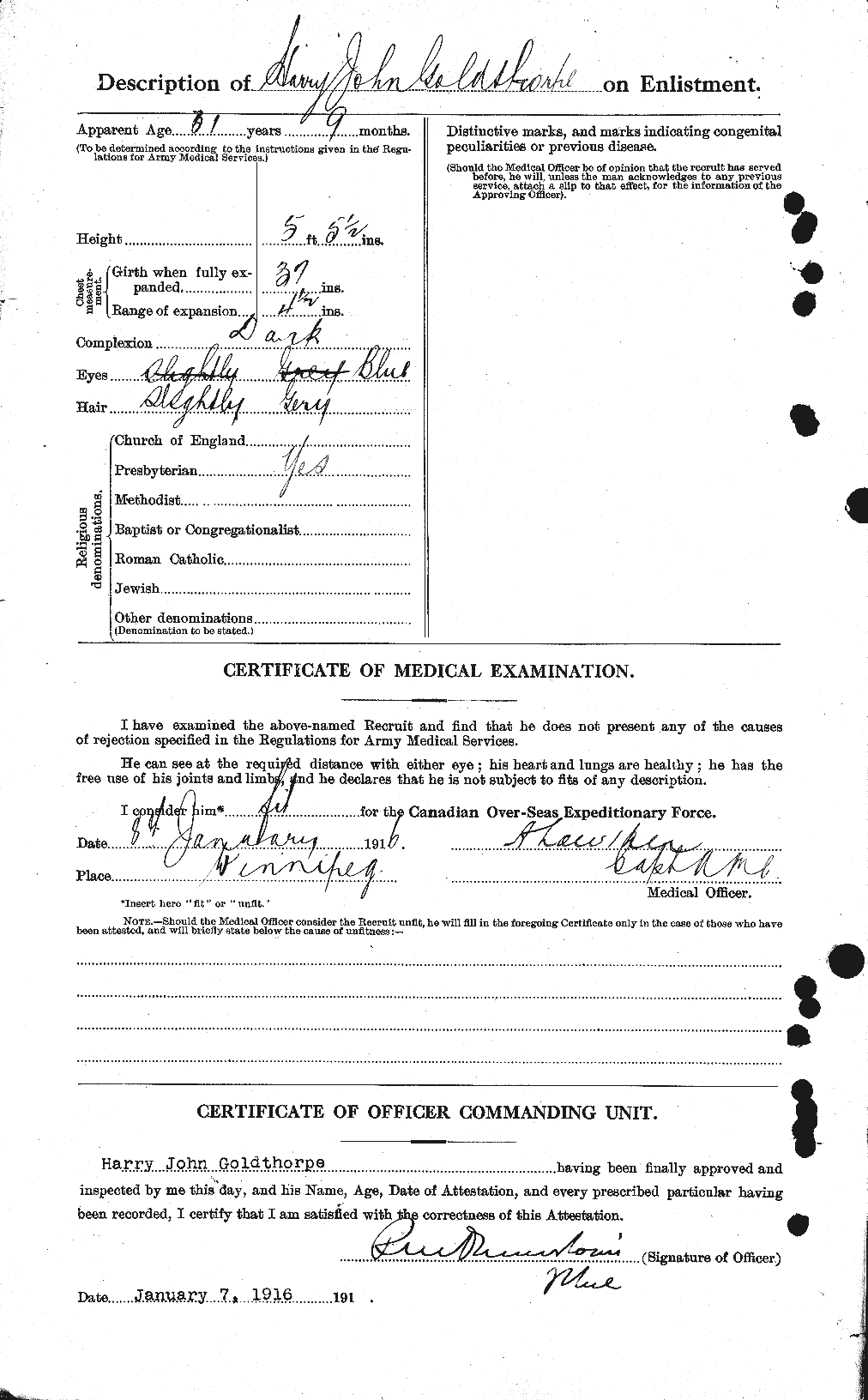 Dossiers du Personnel de la Première Guerre mondiale - CEC 354164b