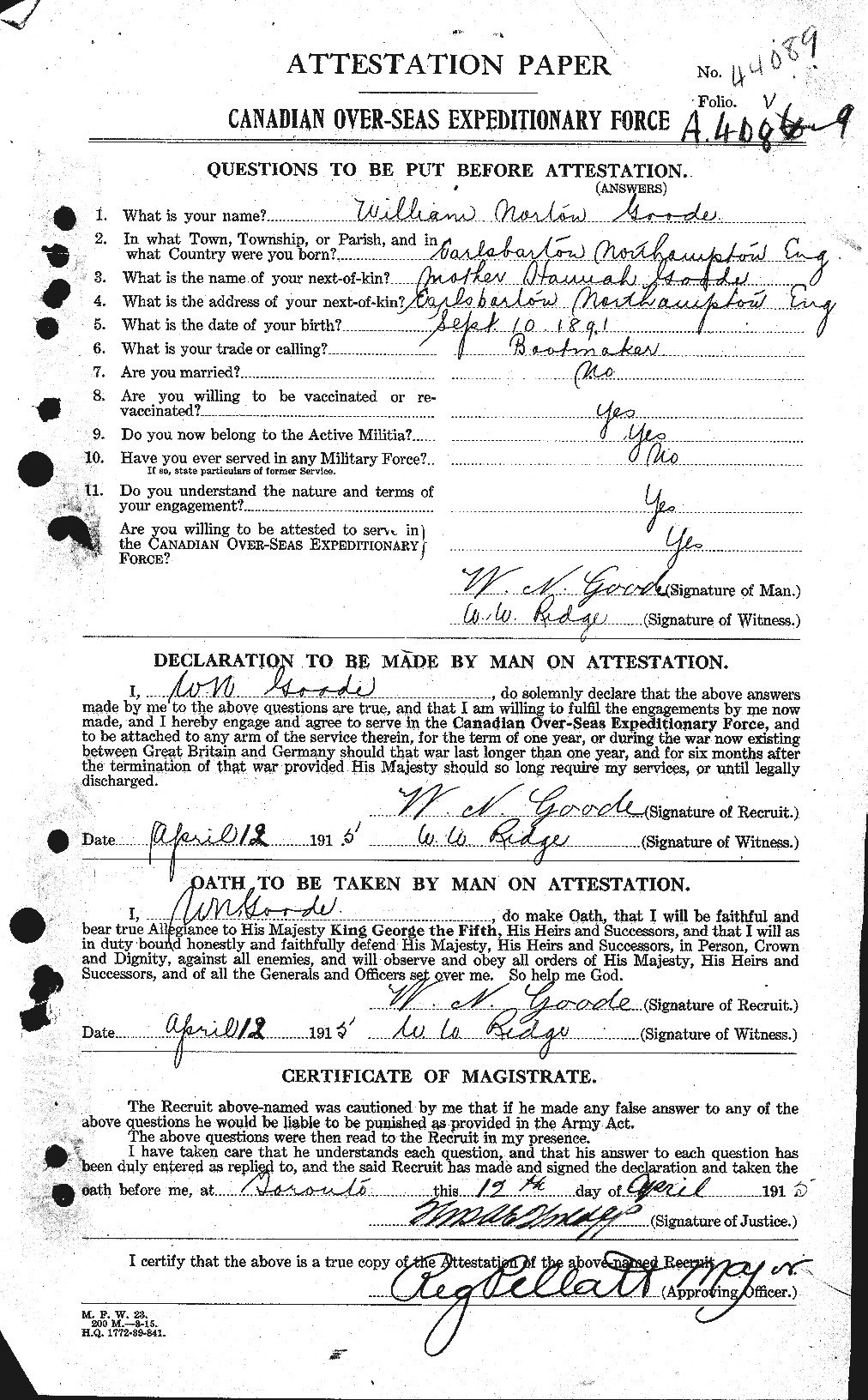 Personnel Records of the First World War - CEF 354293a