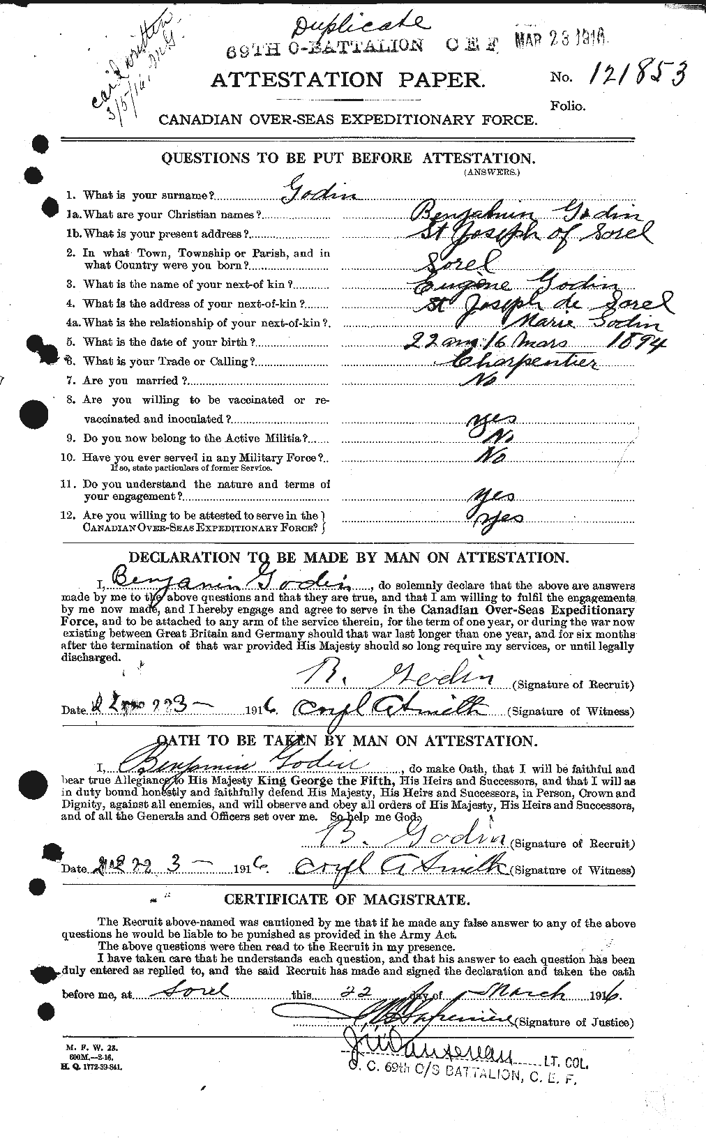 Personnel Records of the First World War - CEF 354503a