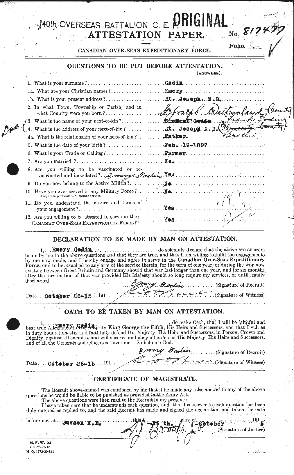 Personnel Records of the First World War - CEF 354511a