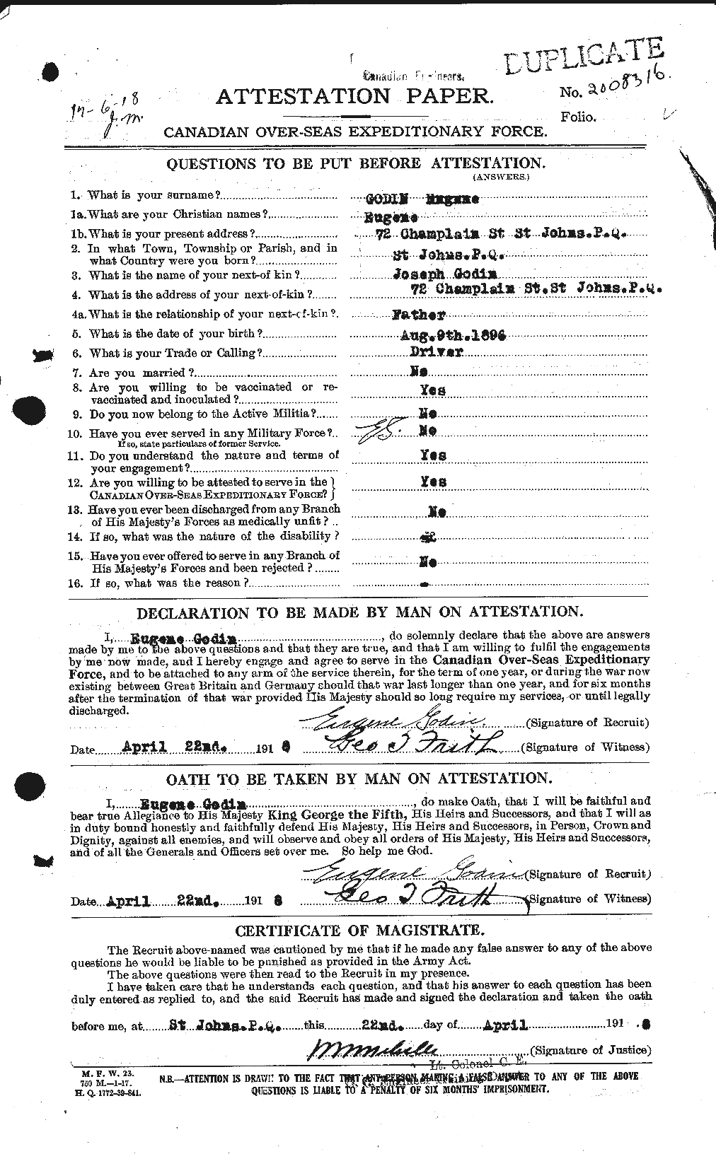 Personnel Records of the First World War - CEF 354514a