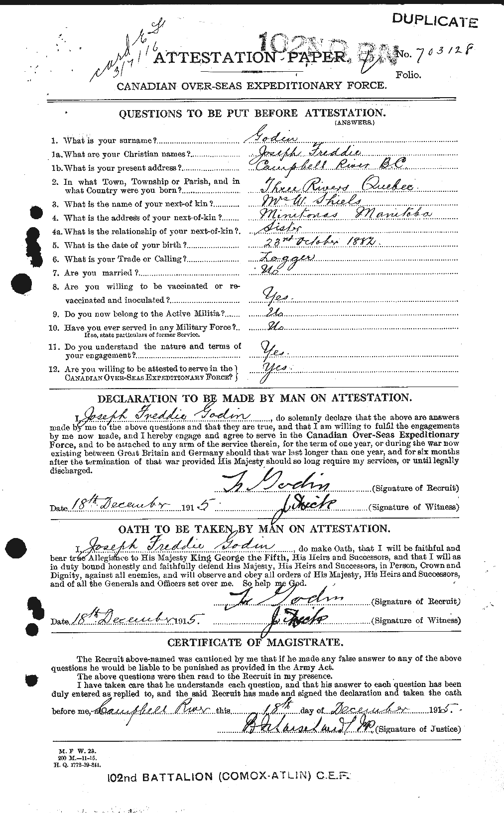 Personnel Records of the First World War - CEF 354540a