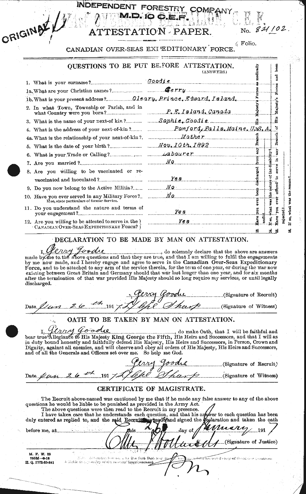 Personnel Records of the First World War - CEF 354690a