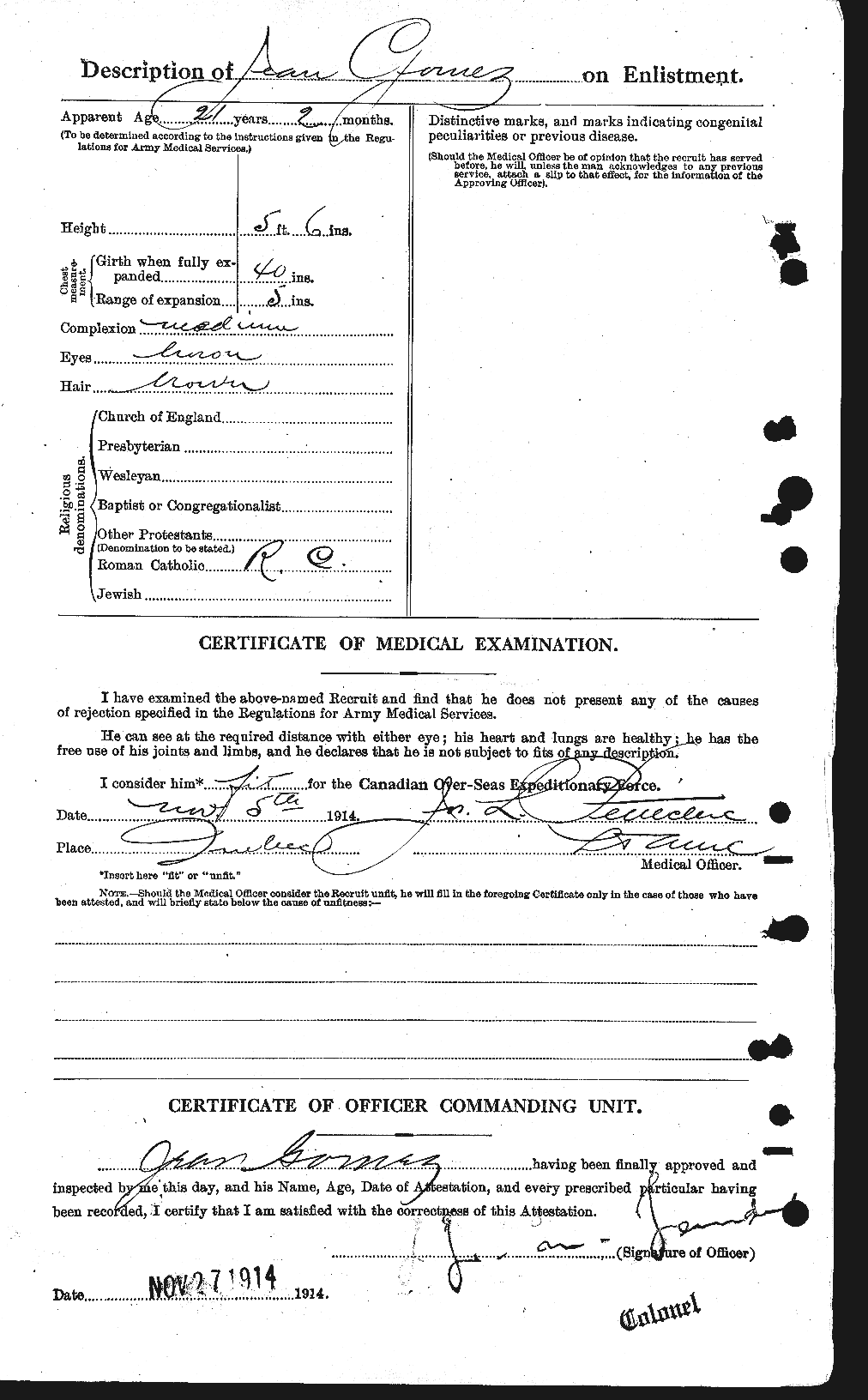 Dossiers du Personnel de la Première Guerre mondiale - CEC 354840b