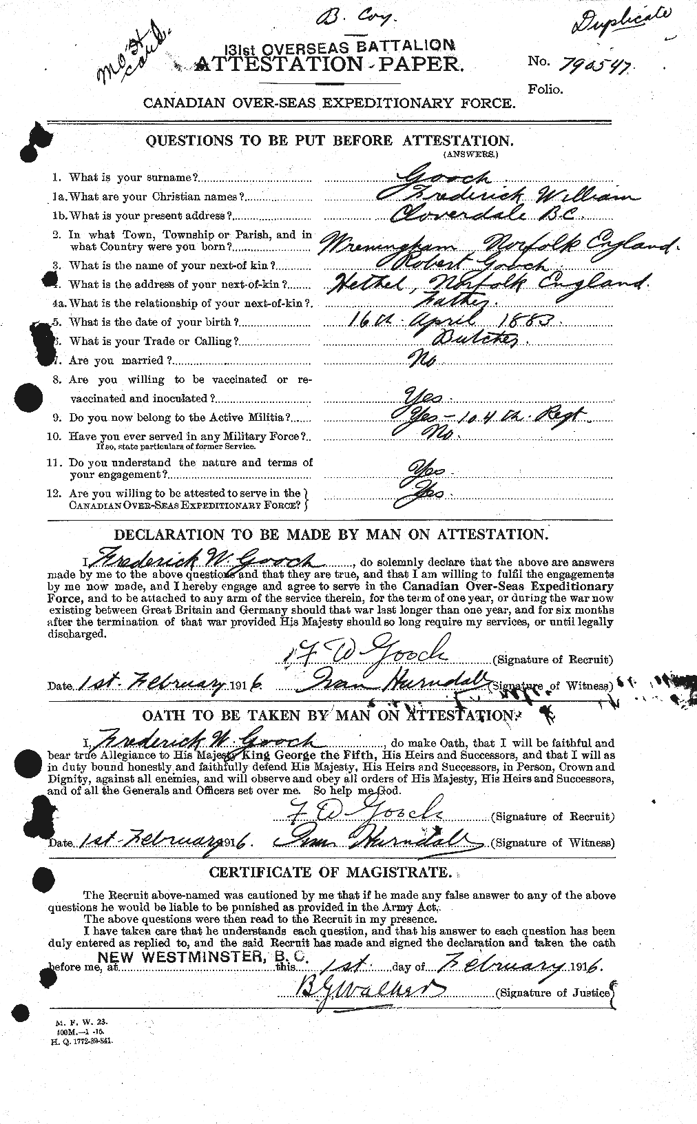 Dossiers du Personnel de la Première Guerre mondiale - CEC 354903a