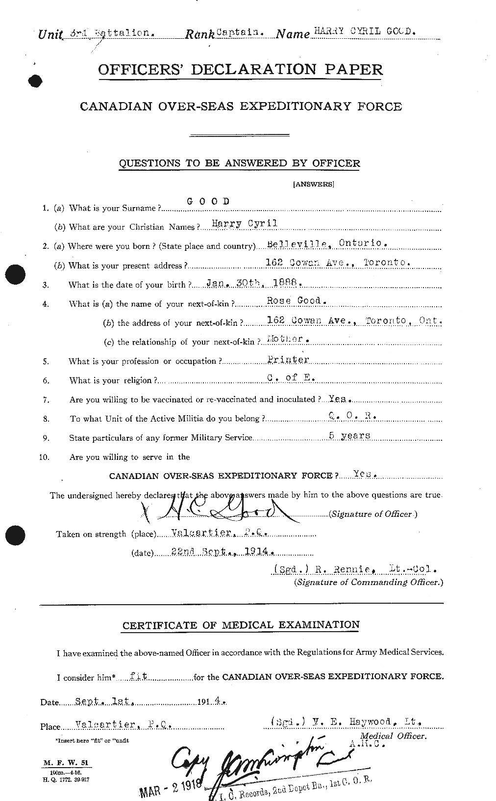 Personnel Records of the First World War - CEF 354961a