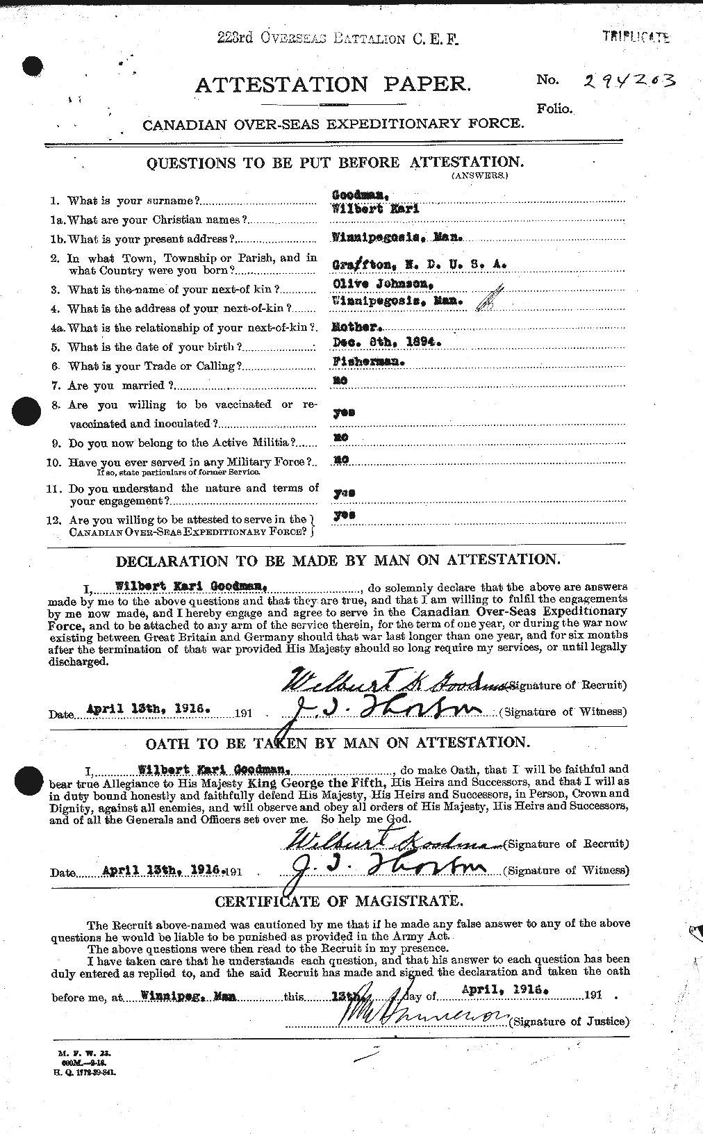 Dossiers du Personnel de la Première Guerre mondiale - CEC 356226a