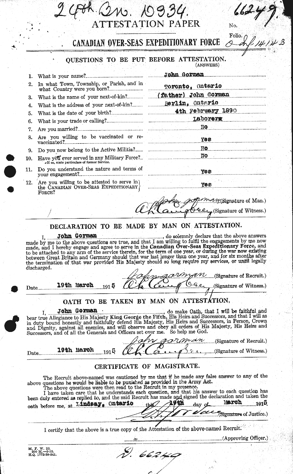 Personnel Records of the First World War - CEF 356825a