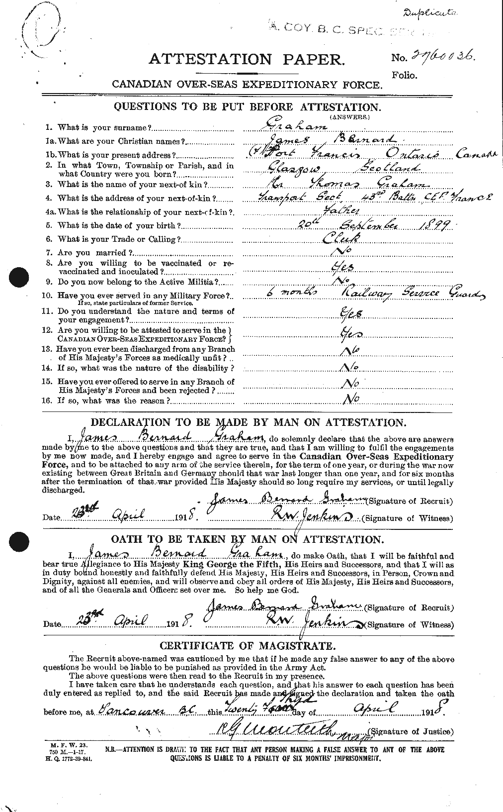 Personnel Records of the First World War - CEF 357807a