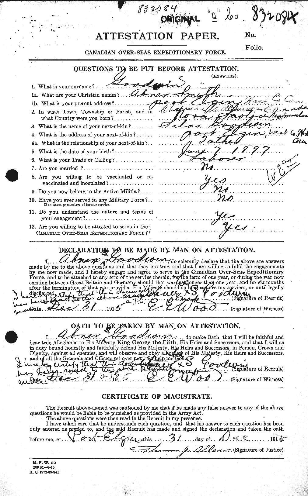 Personnel Records of the First World War - CEF 357914a