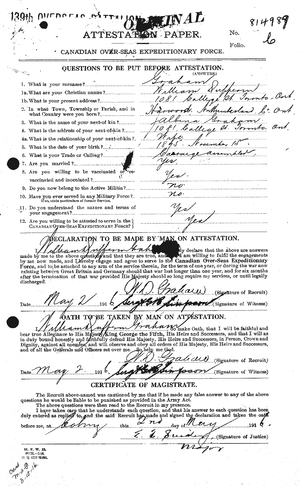 Personnel Records of the First World War - CEF 357982a