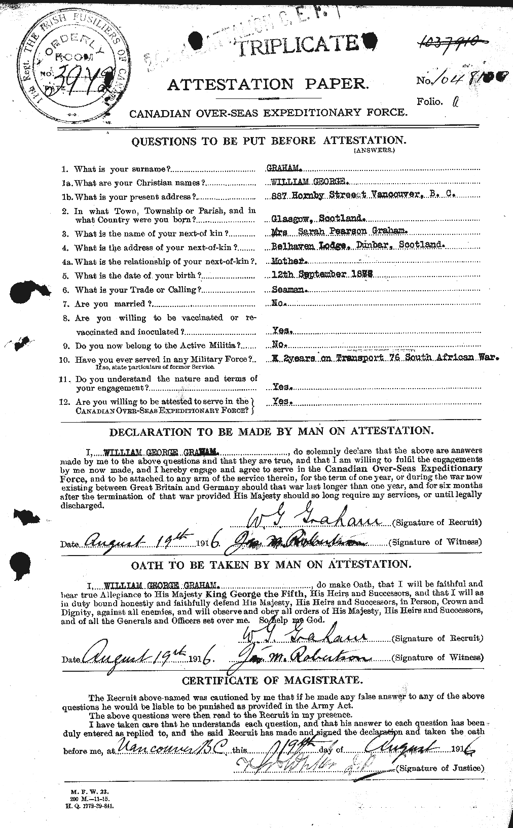 Personnel Records of the First World War - CEF 357998a