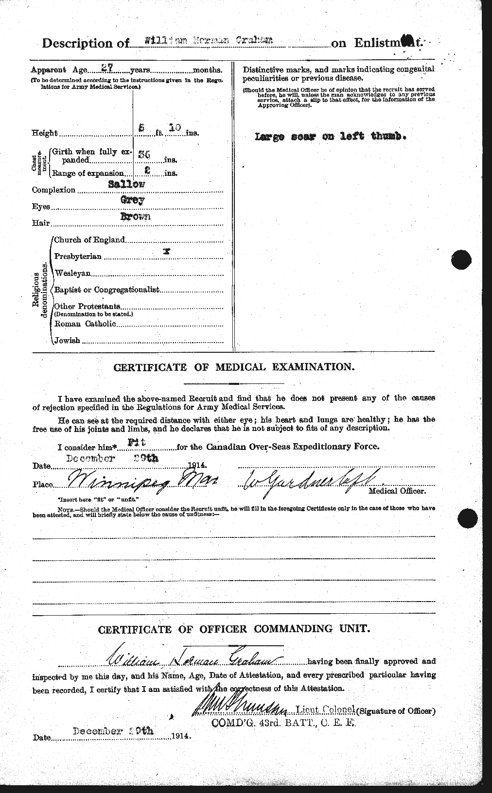 Dossiers du Personnel de la Première Guerre mondiale - CEC 358028b