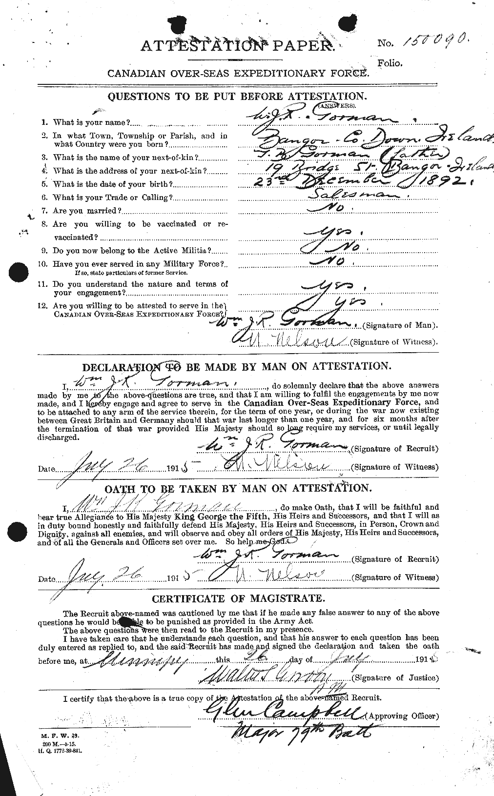 Personnel Records of the First World War - CEF 358139a