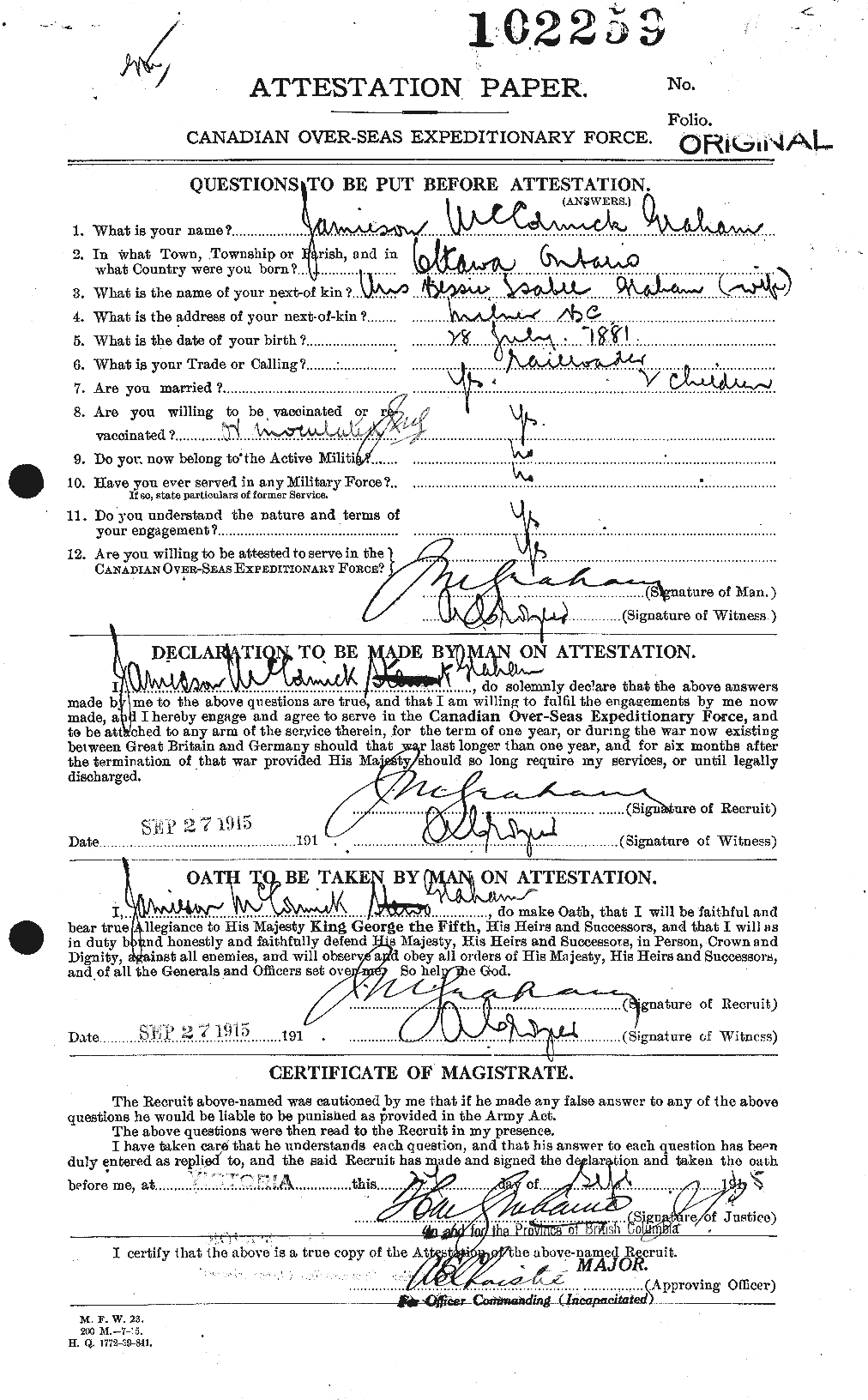 Personnel Records of the First World War - CEF 359102a