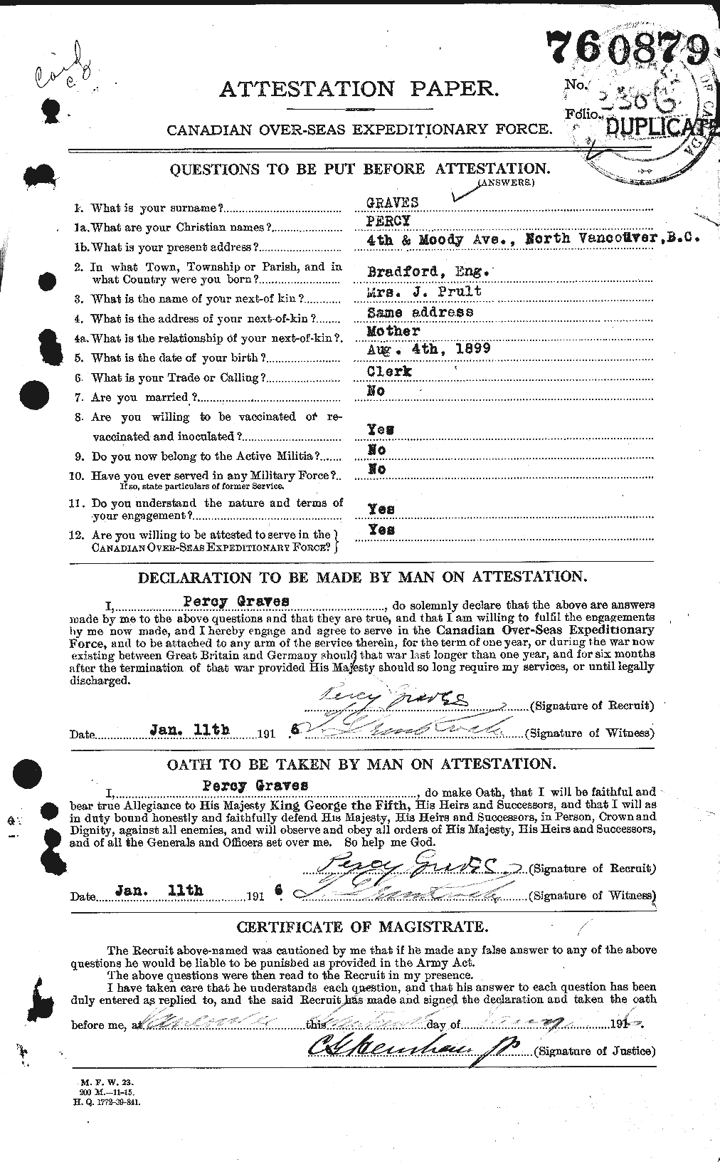 Dossiers du Personnel de la Première Guerre mondiale - CEC 359838a