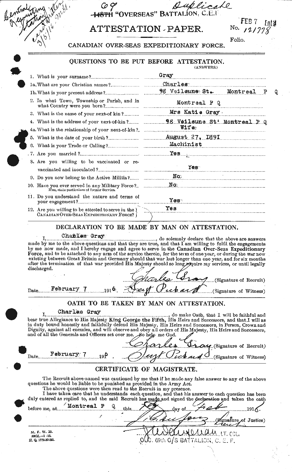 Personnel Records of the First World War - CEF 361424a