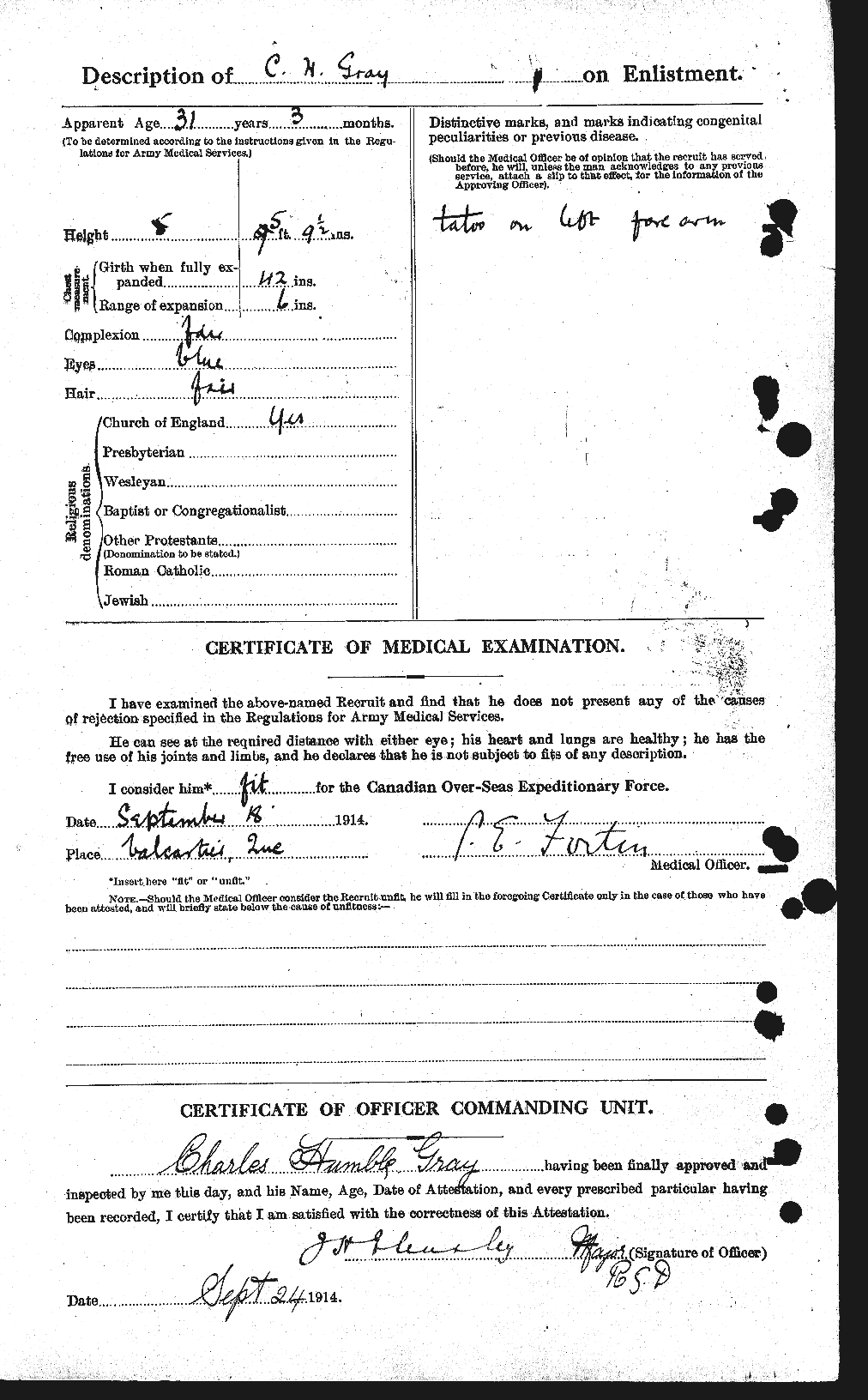 Dossiers du Personnel de la Première Guerre mondiale - CEC 361440b