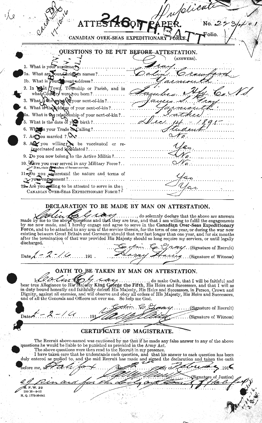 Personnel Records of the First World War - CEF 361460a