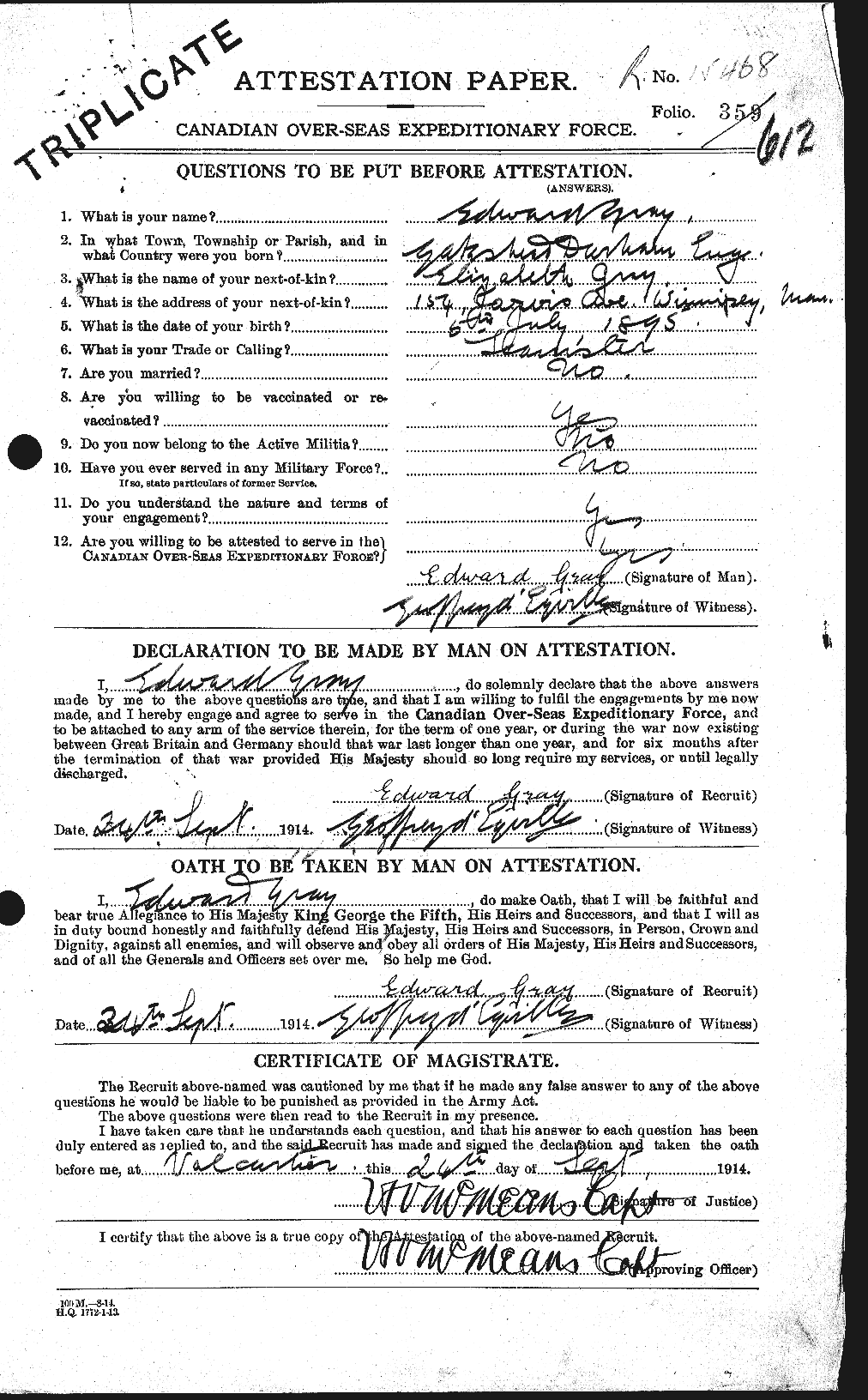 Personnel Records of the First World War - CEF 361500a