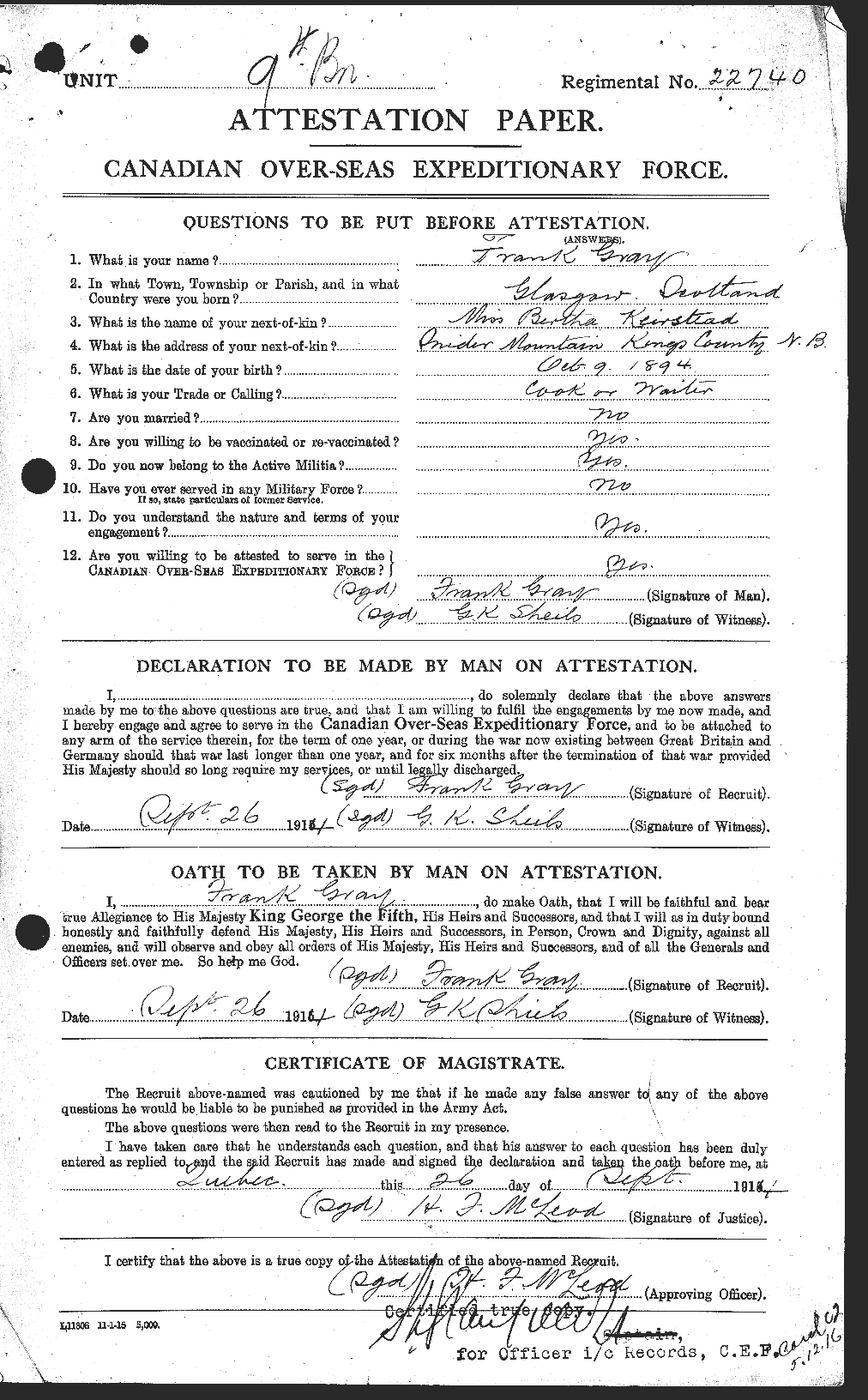 Personnel Records of the First World War - CEF 361535a