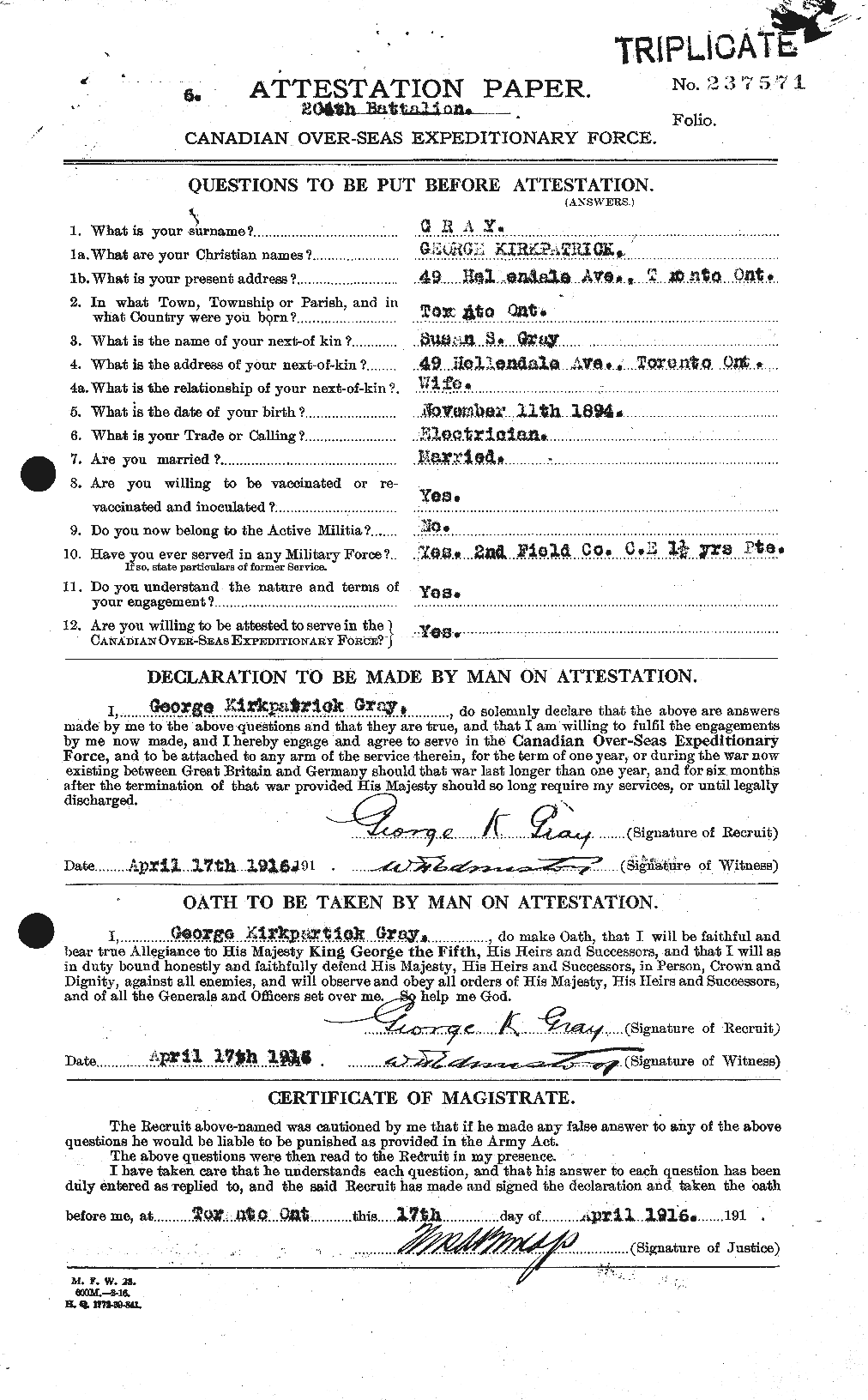 Personnel Records of the First World War - CEF 361609a