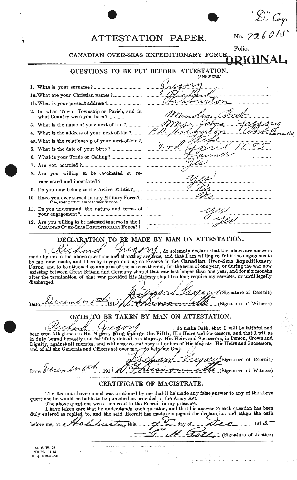 Dossiers du Personnel de la Première Guerre mondiale - CEC 363019a