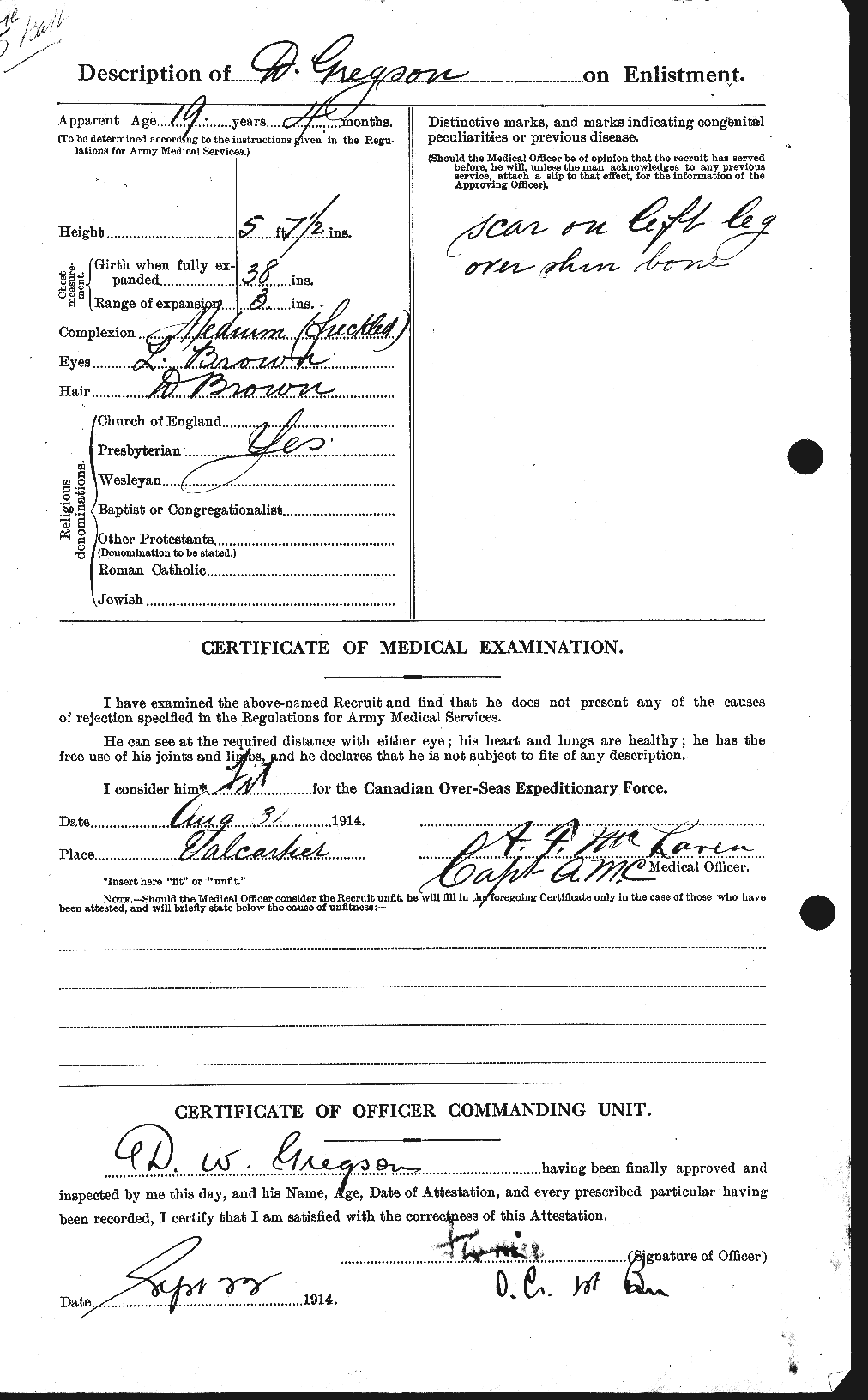 Dossiers du Personnel de la Première Guerre mondiale - CEC 363098b