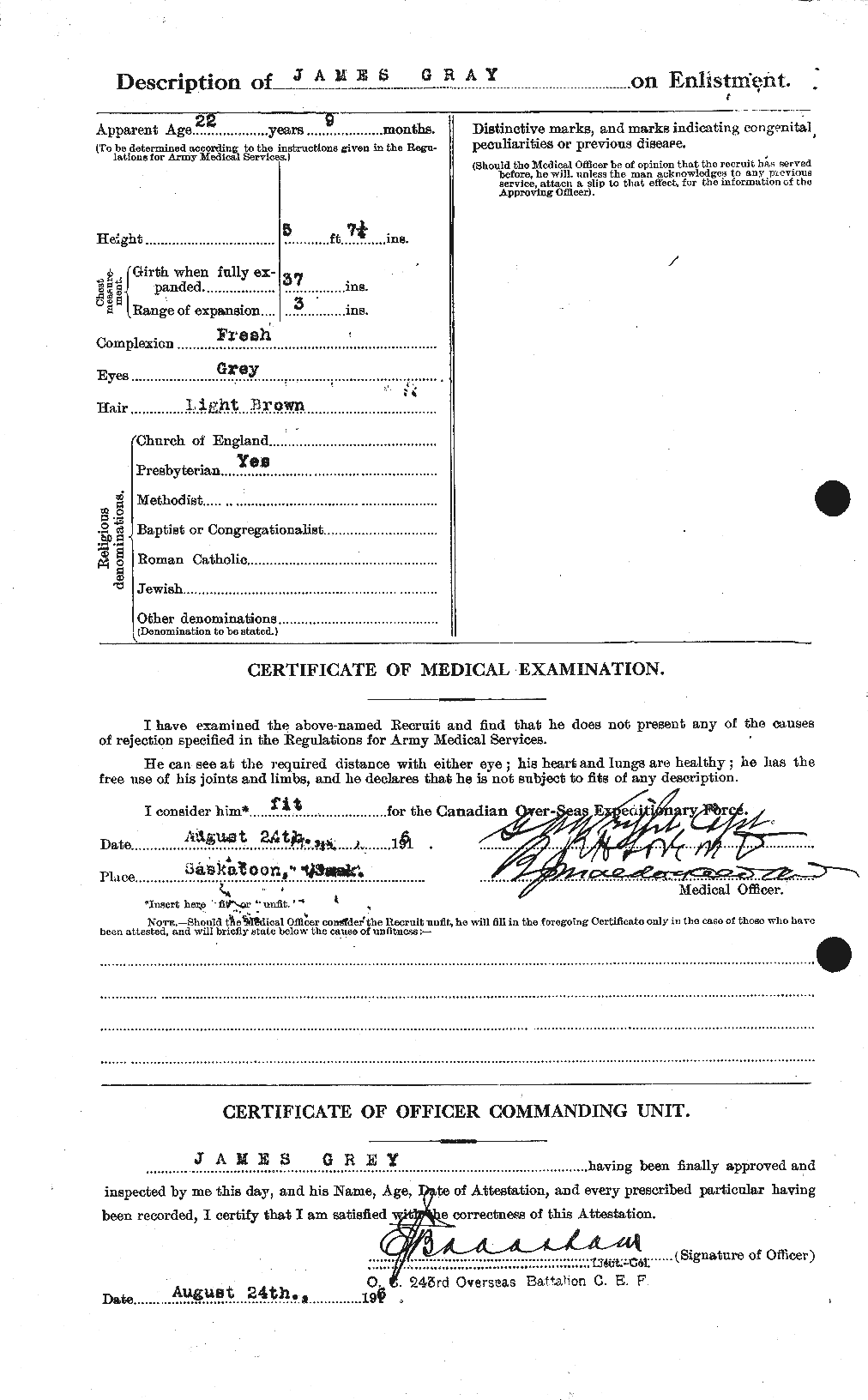 Dossiers du Personnel de la Première Guerre mondiale - CEC 363279b