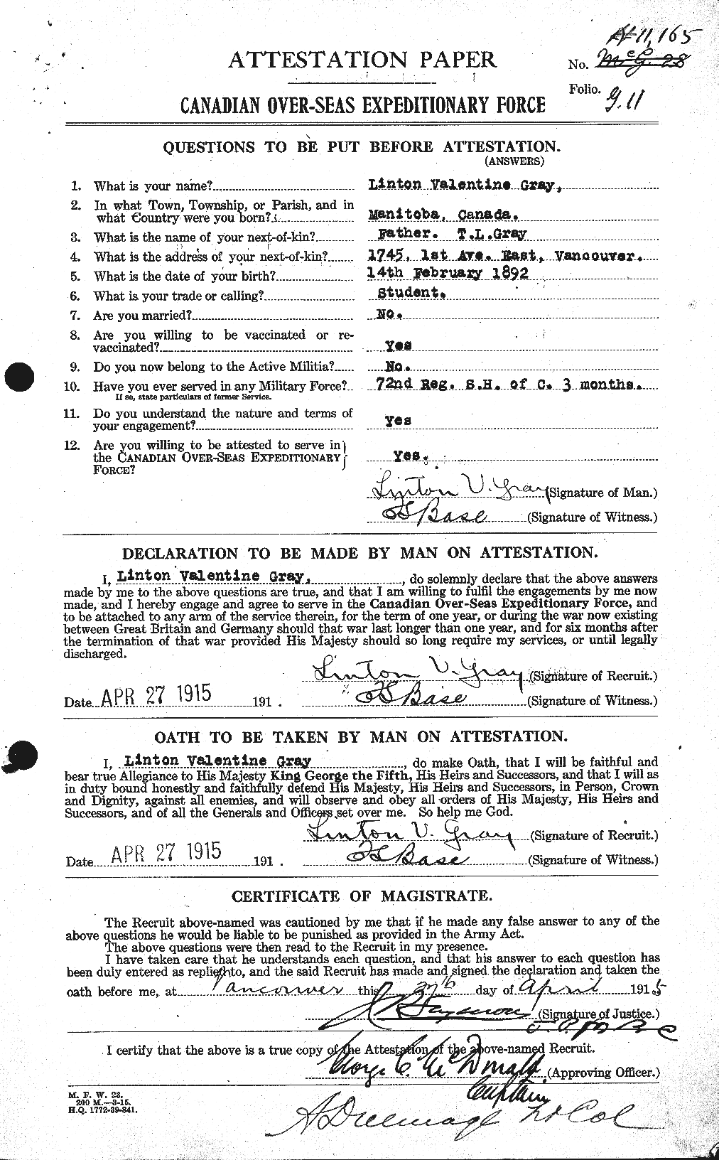 Personnel Records of the First World War - CEF 363441a