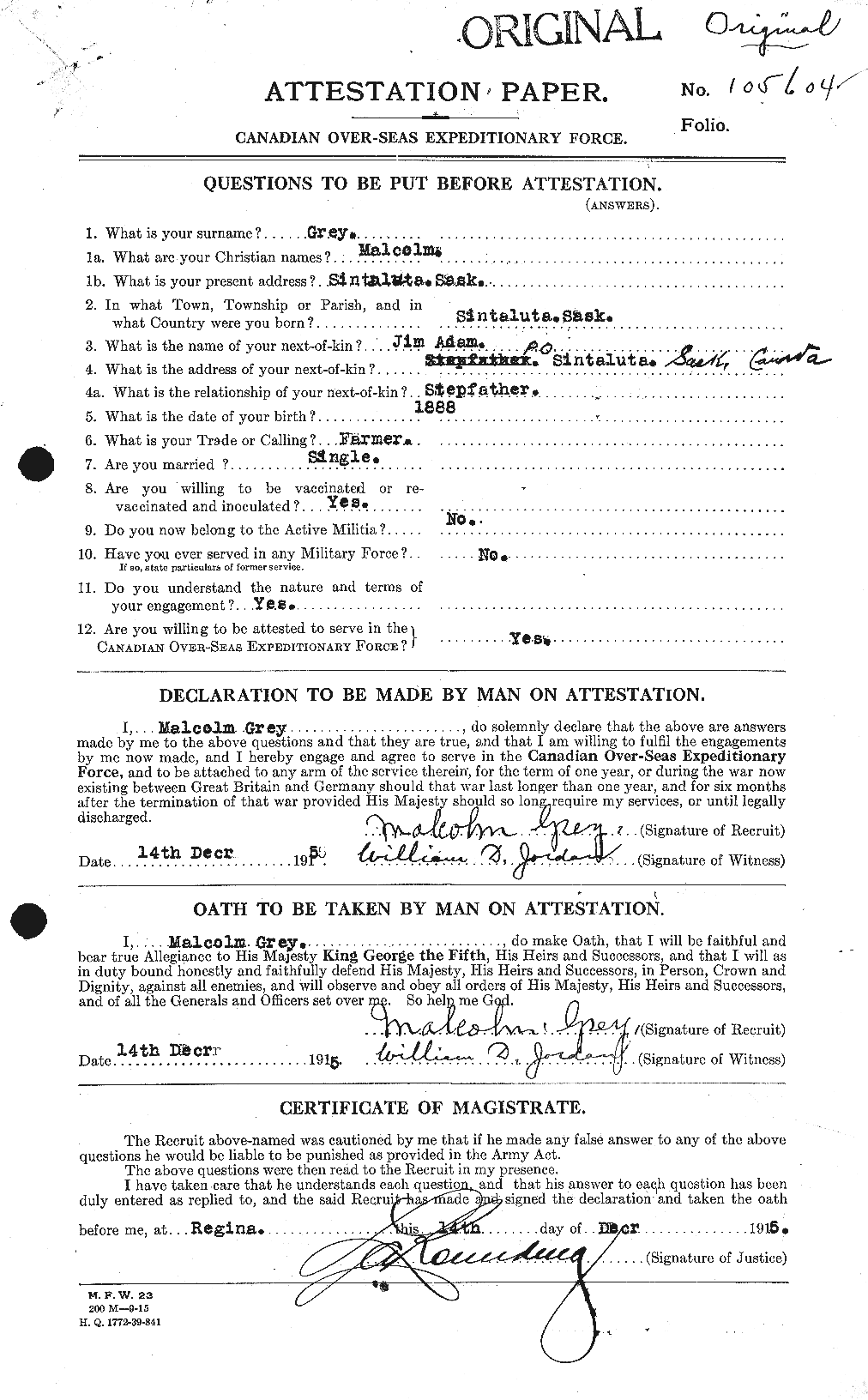 Personnel Records of the First World War - CEF 364013a