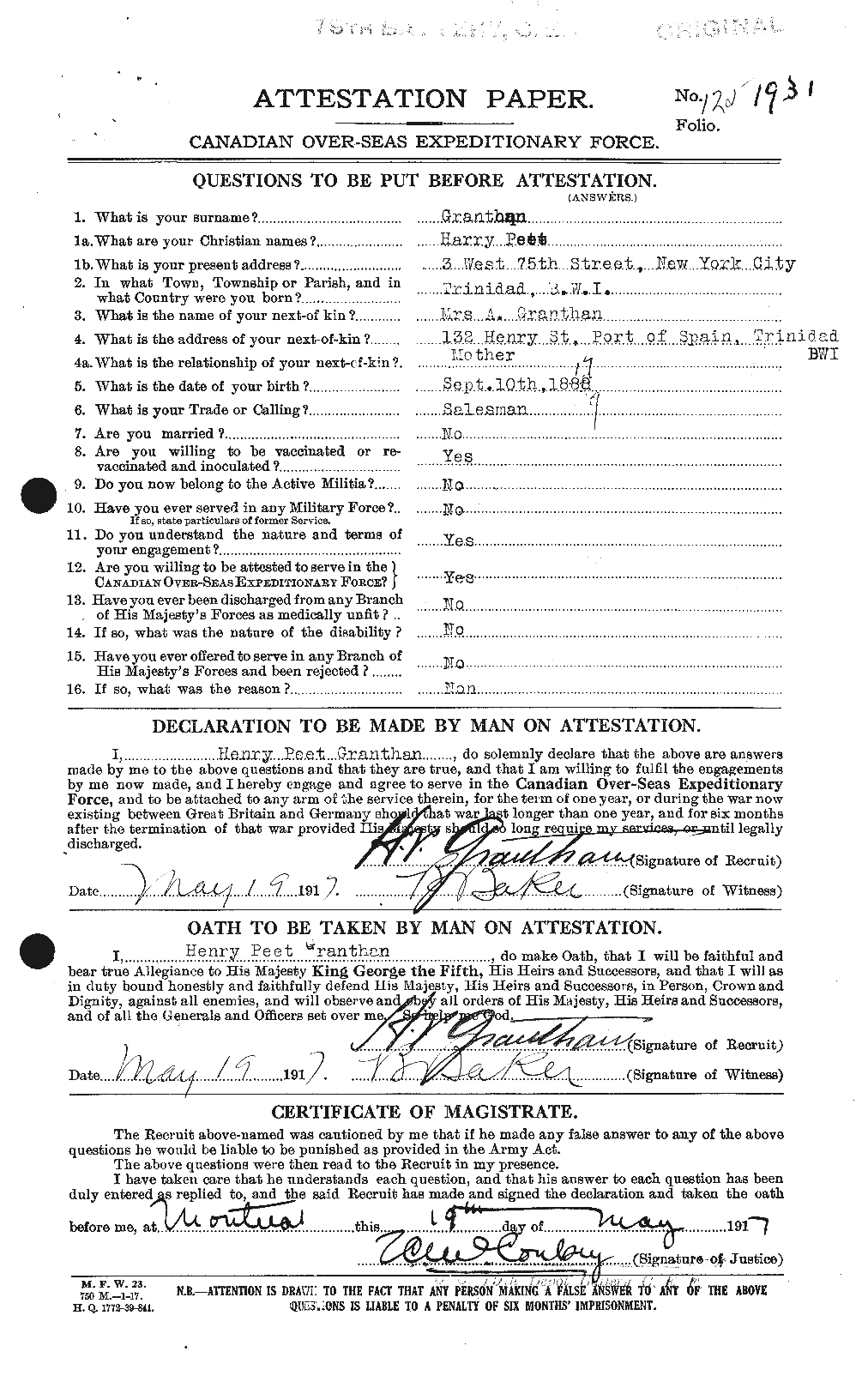 Personnel Records of the First World War - CEF 364411a