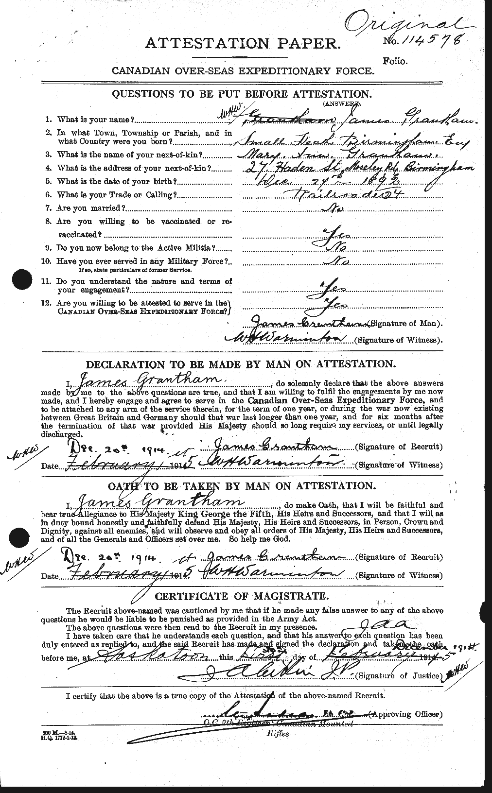 Personnel Records of the First World War - CEF 364412a