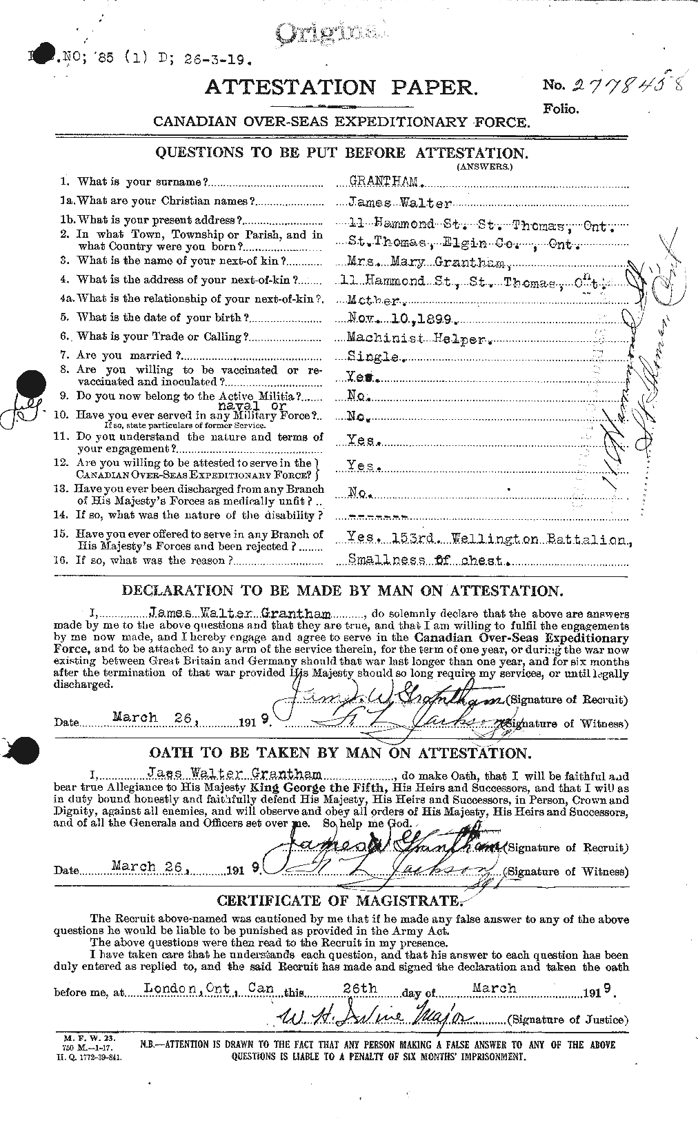 Personnel Records of the First World War - CEF 364413a