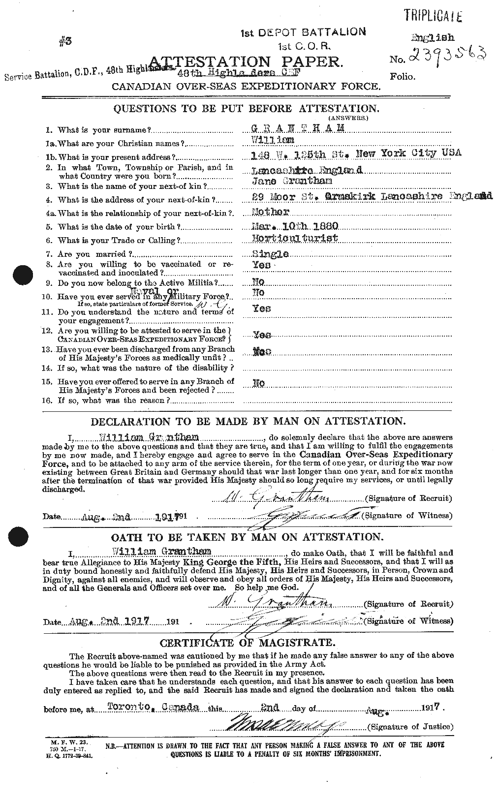 Personnel Records of the First World War - CEF 364419a