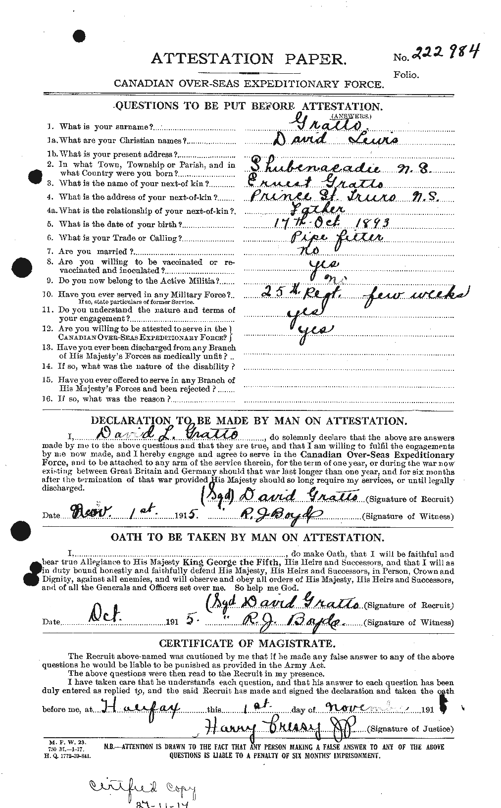Personnel Records of the First World War - CEF 364523a