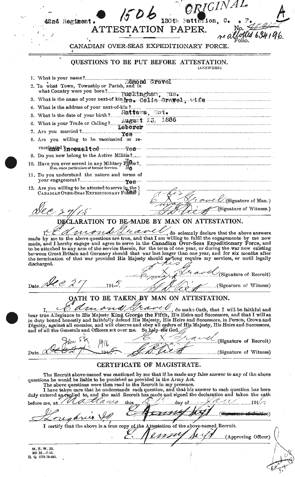 Personnel Records of the First World War - CEF 364613a