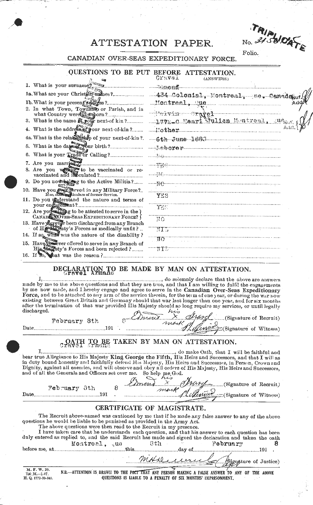 Personnel Records of the First World War - CEF 364614a