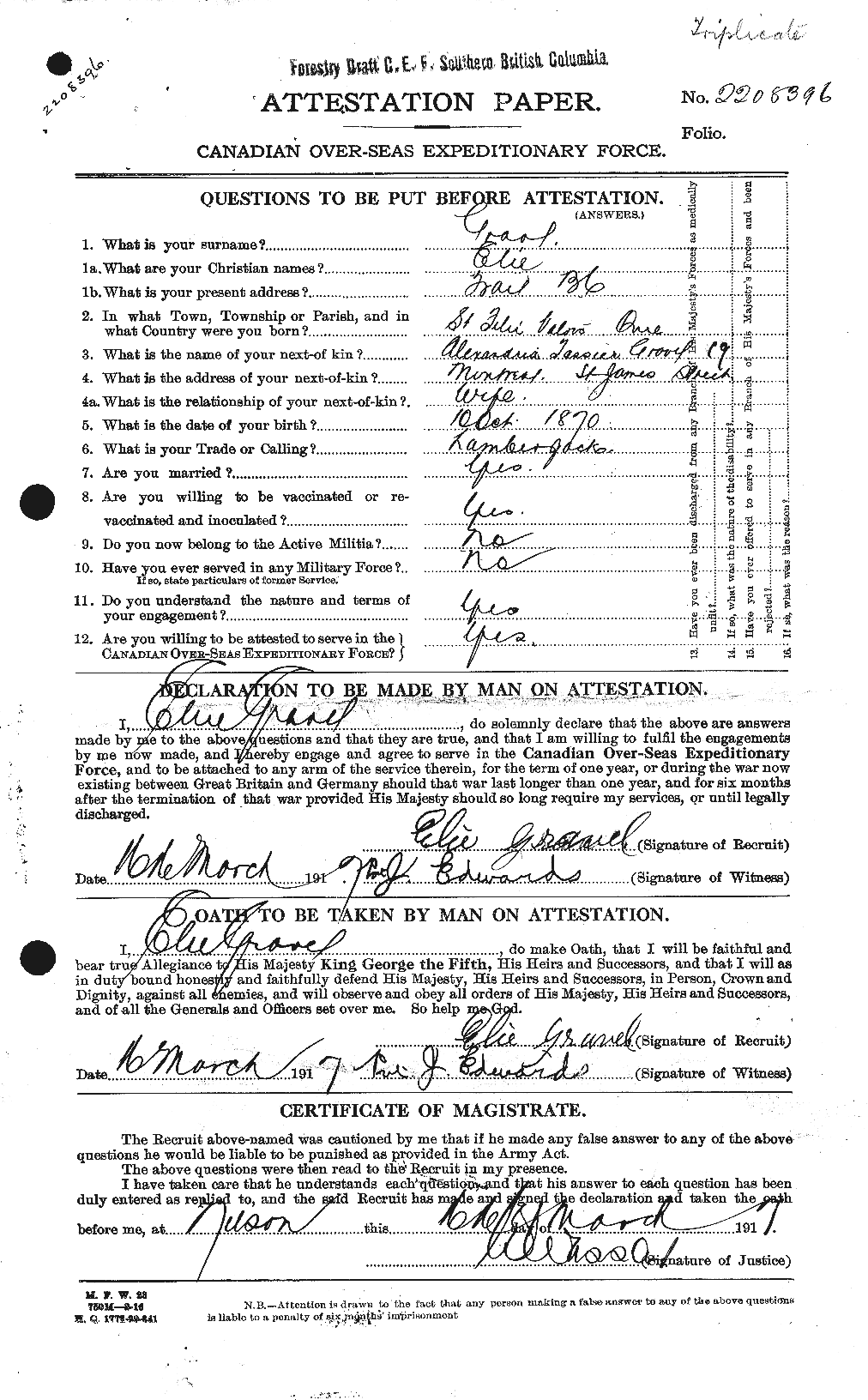 Personnel Records of the First World War - CEF 364616a