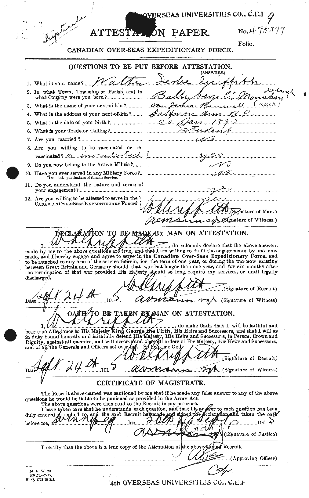 Personnel Records of the First World War - CEF 366594a