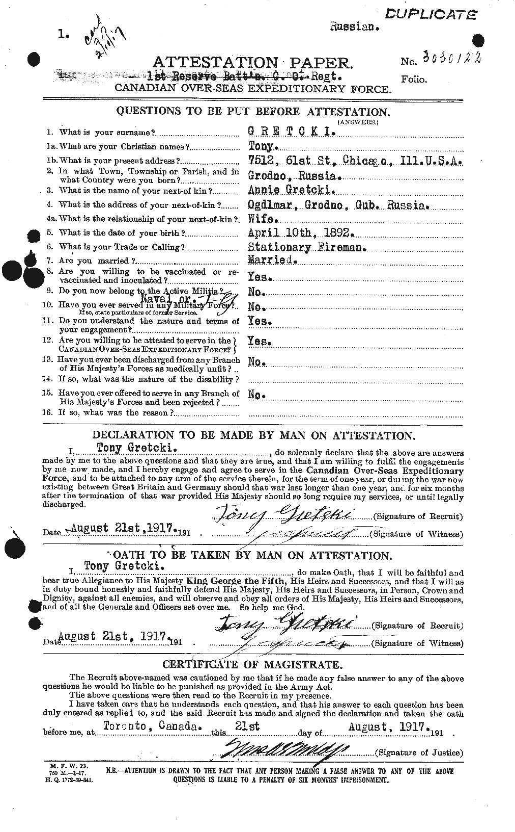 Personnel Records of the First World War - CEF 366997a